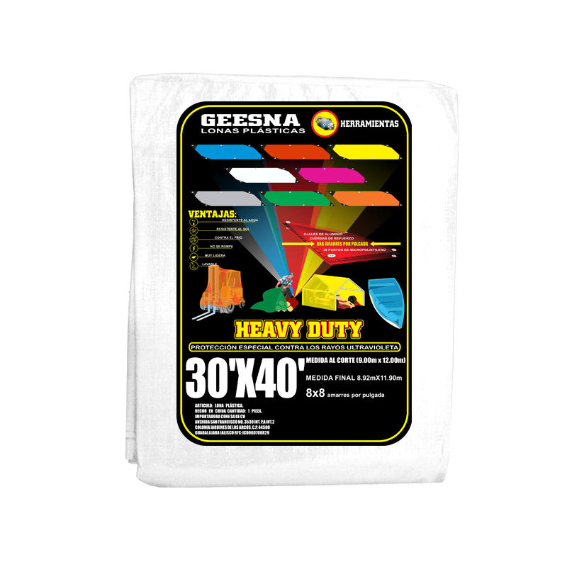 LONA LIGERA BLANCA 30X40 FT 80 G 9.00X12.00 MTS GEESNA | 8104